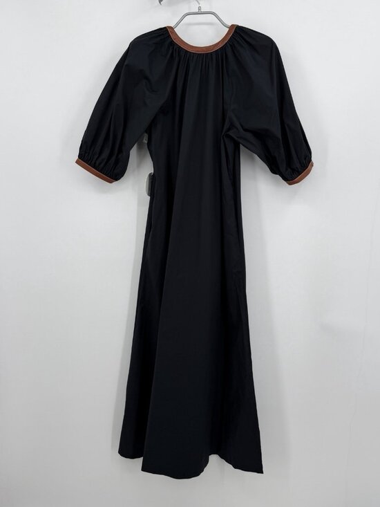 Staud Black Whiskey Vincent Midi Shirt Dress size XS Faux Leather Trim $275 - Picture 7 of 10